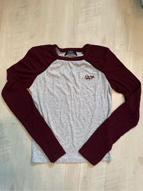 Tight Fitting Long Sleeve Heather Gray and Burgundy “On my Own” Tee